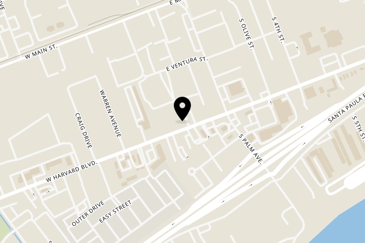 Map showing the location of Ameci Pizza Kitchen on 125 Harvard Blvd # D in Santa Paula